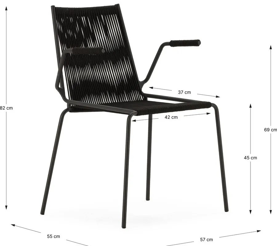 Czarne metalowe krzesła zestaw z podłokietnikami/sztaplowane 2 szt. Emily – Marckeric