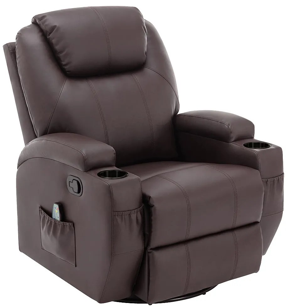 Fotel masujący SILVANO z ekoskóry - Brązowy