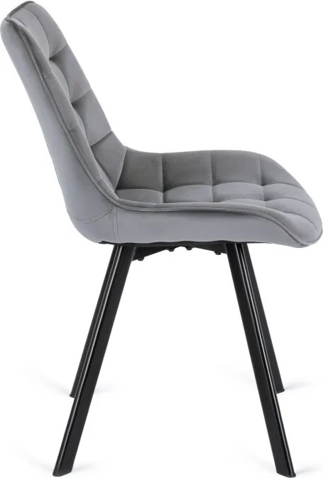 Zestaw Stół Prostokątny Rozkładany CLARK 120-160 cm Czarny Połysk i 4 Krzesła Tapicerowane RICK Szare Welurowe