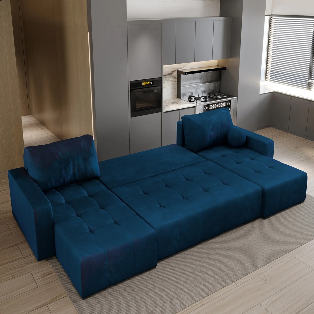 Masseno Narożnik TOLARI z funkcją spania i pojemnikiem na pościel Narozniki U, Rozkładana sofa - Niebieski, KRONOS 09