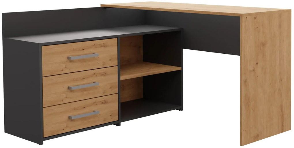 Biurko Narożne Z Regałem I Szufladami Artisan + Antracyt K6-H66