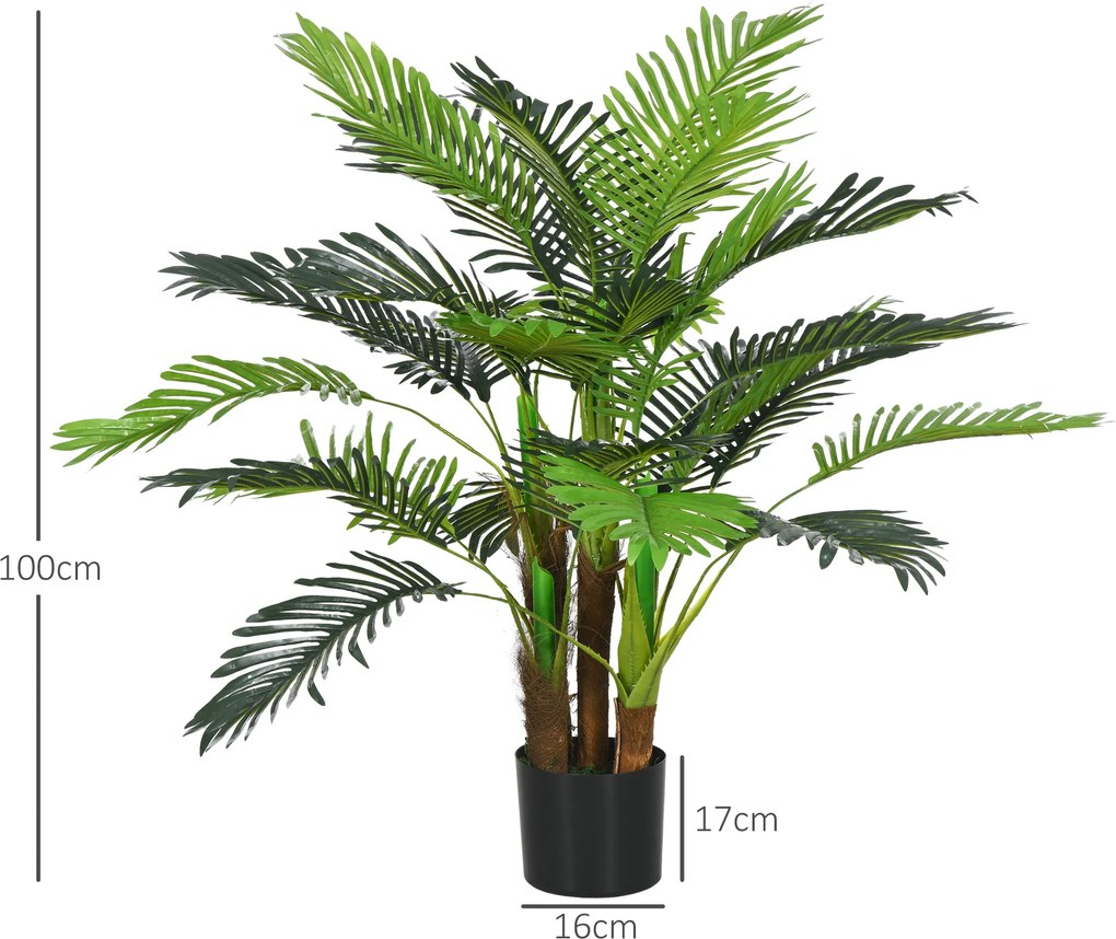 HOMCOM Sztuczna Palma, 1 m, Realistyczne Gałęzie, Roślina Dekoracyjna, Plastik, z Doniczką, Brązowo-Zielona