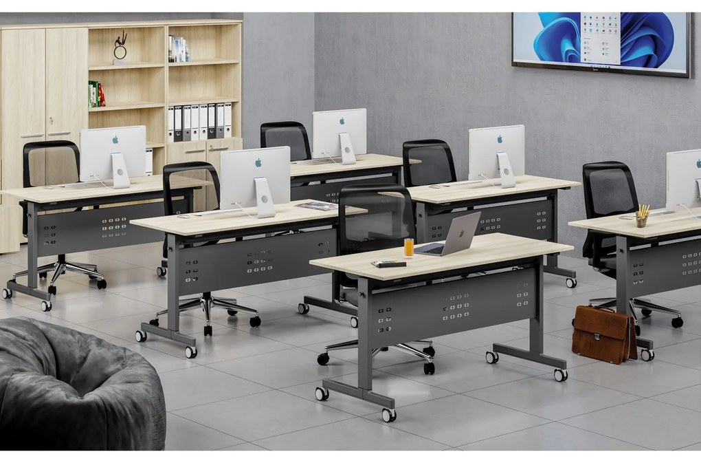 Mobilny stół PRIMO MOBI, 1800 x 600 mm, podstawa biała, grafitowy