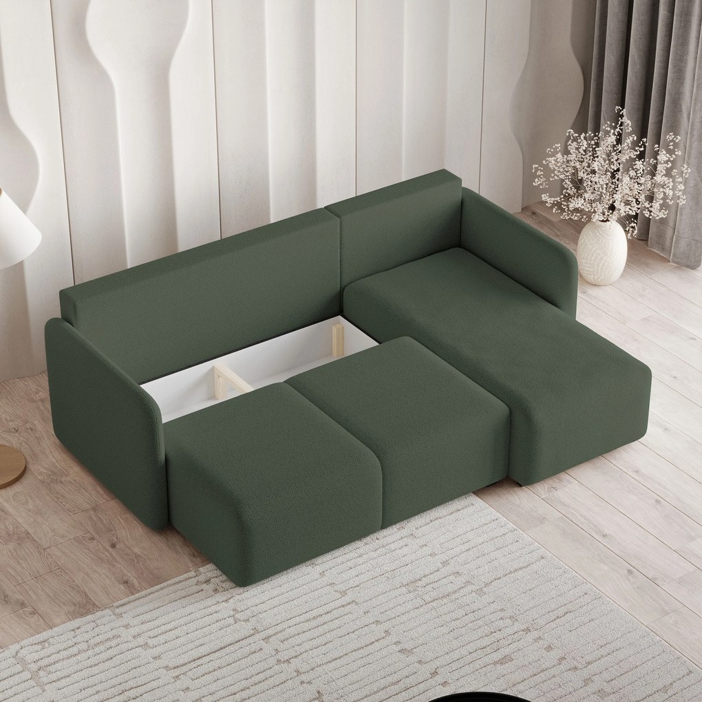Masseno Narożnik SUVINO z funkcją spania i pojemnikiem na pościel Narozniki L, Rozkładana sofa - Zielony, QUELLE 37