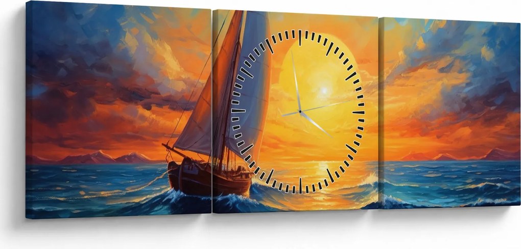 Obraz - Żaglówki (z zegarem) (90x30 cm)