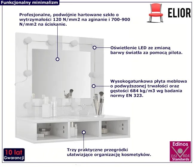 Toaletka Z Biały Lustrem Nablatowa Lub Wisząca Połysk T1-T68