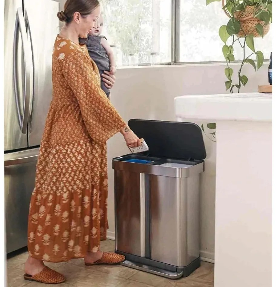 Simplehuman Kosz na śmieci z pedałem do segregacjiodpadów, 58 l, stal szczotkowana, FPP
