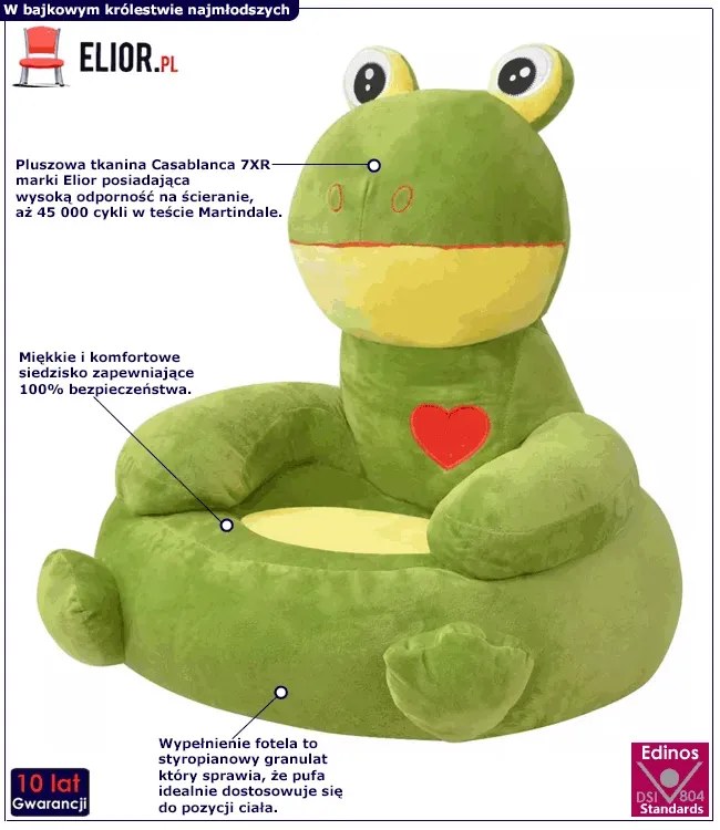 Zielony pluszowy fotel dziecięcy żaba - Almada