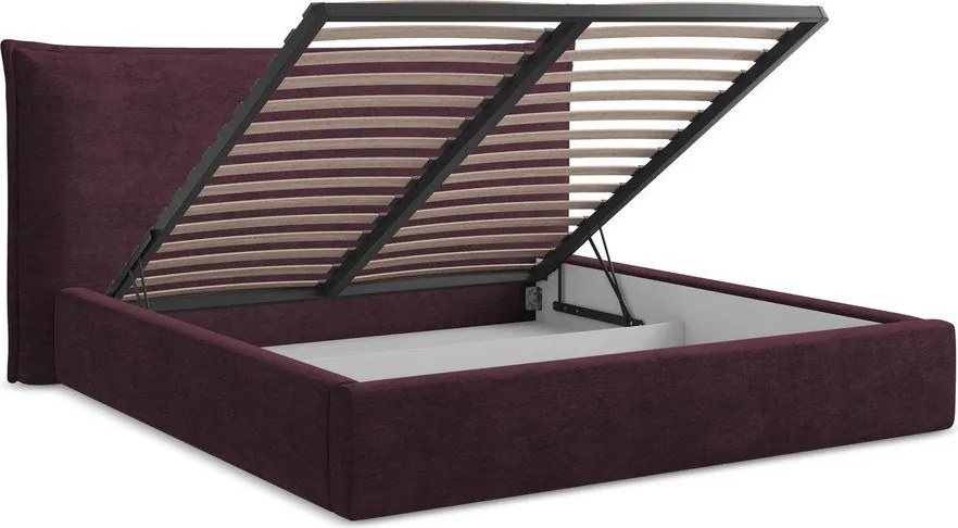 Ciemnofioletowe tapicerowane łóżko dwuosobowe ze schowkiem ze stelażem 180x200 cm Esala – Makamii