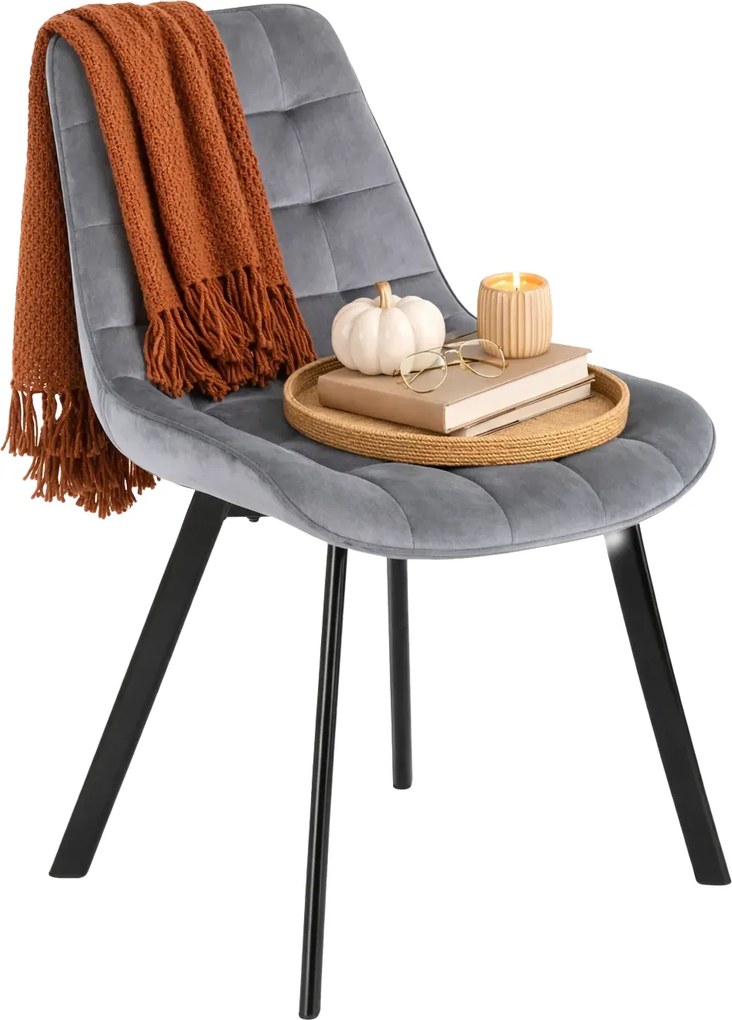 Szare tapicerowane pikowane krzesło z weluru K7-M85