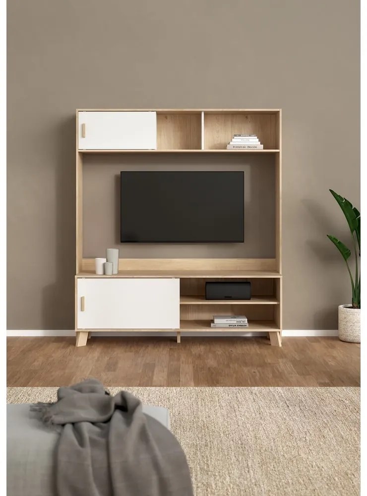 Biało-naturalny zestaw pod TV w dekorze dębu 159x181x48 cm Ikast – Tvilum