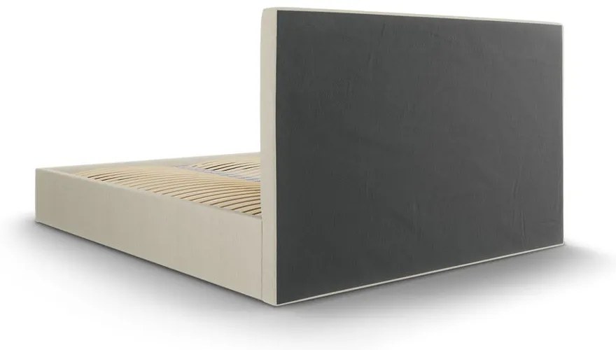 Beżowe tapicerowane łóżko dwuosobowe ze schowkiem ze stelażem 140x200 cm Juniper – Mazzini Beds