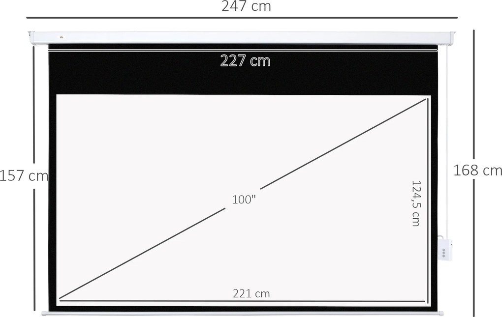 HOMCOM Ekran projekcyjny 247 x 168 cm 100 cali (254 cm) 16:9 HD 4K elektryczny z pilotem, biały