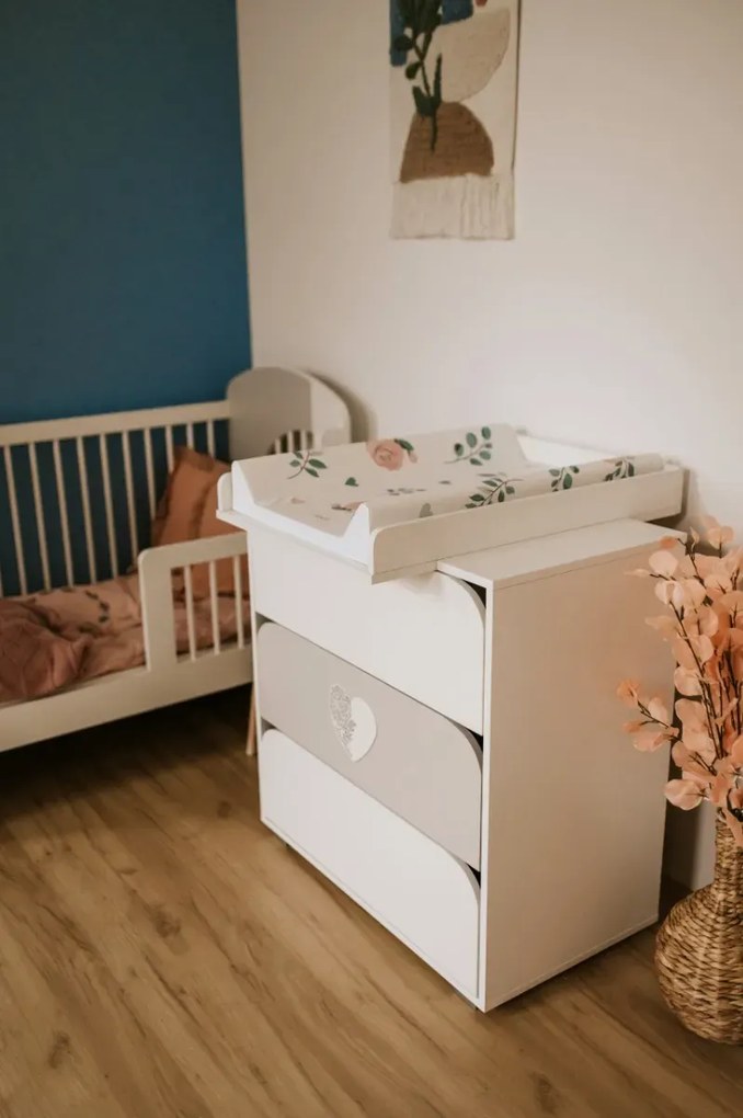 Komoda dla dzieci MAJA 80cm biała/szara z przewijakiem LITTLE SKY