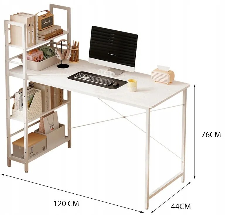 Biurko komputerowe stolik loft białe młodzieżowe z regałem półkami 120cm