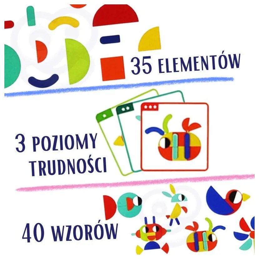 Woopie green drewniana układanka montessori 40 wzorów do odtworzenia 55 el. certyfikat fsc