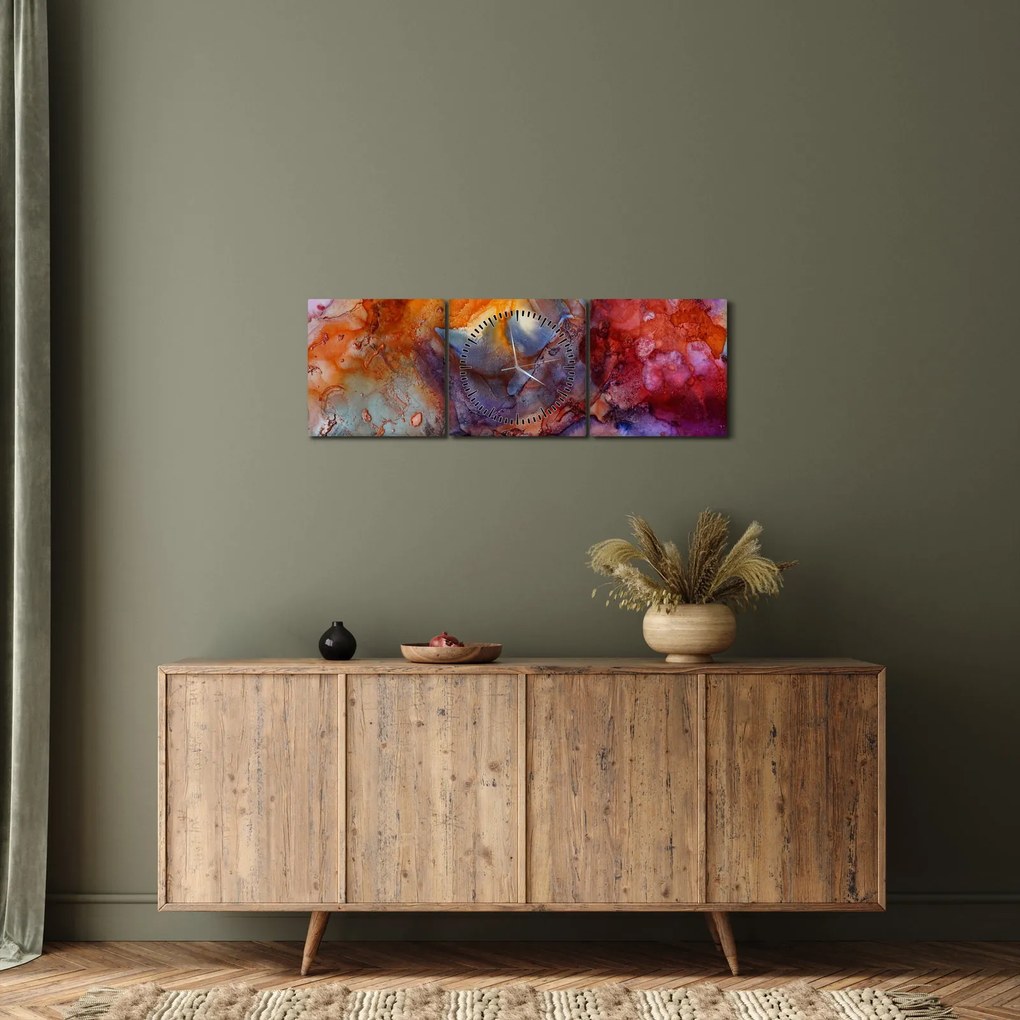 Obraz - Abstrakcyjna sztuka tuszu (z zegarem) (90x30 cm)