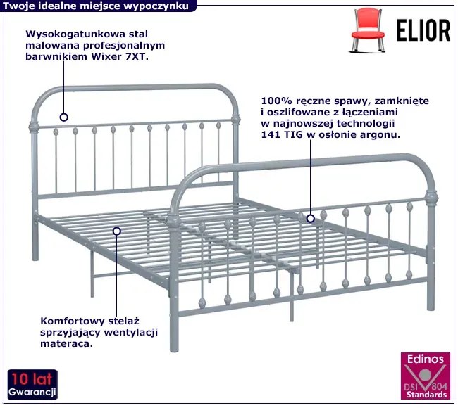 Szare metalowe łóżko w stylu industrialnym 180x200 cm Zipro 3X