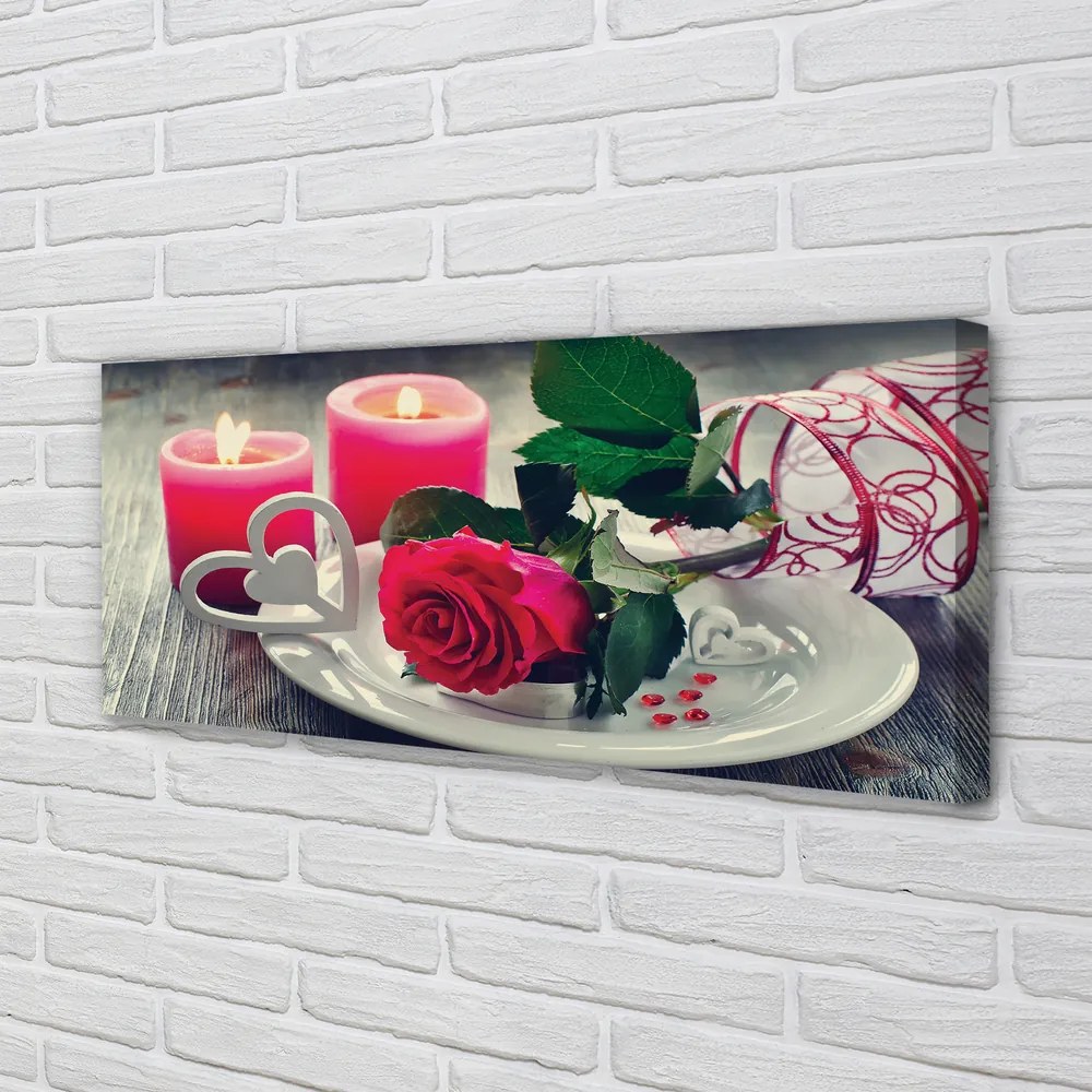 Duży obraz na płótnie Serce z Róż i Świec