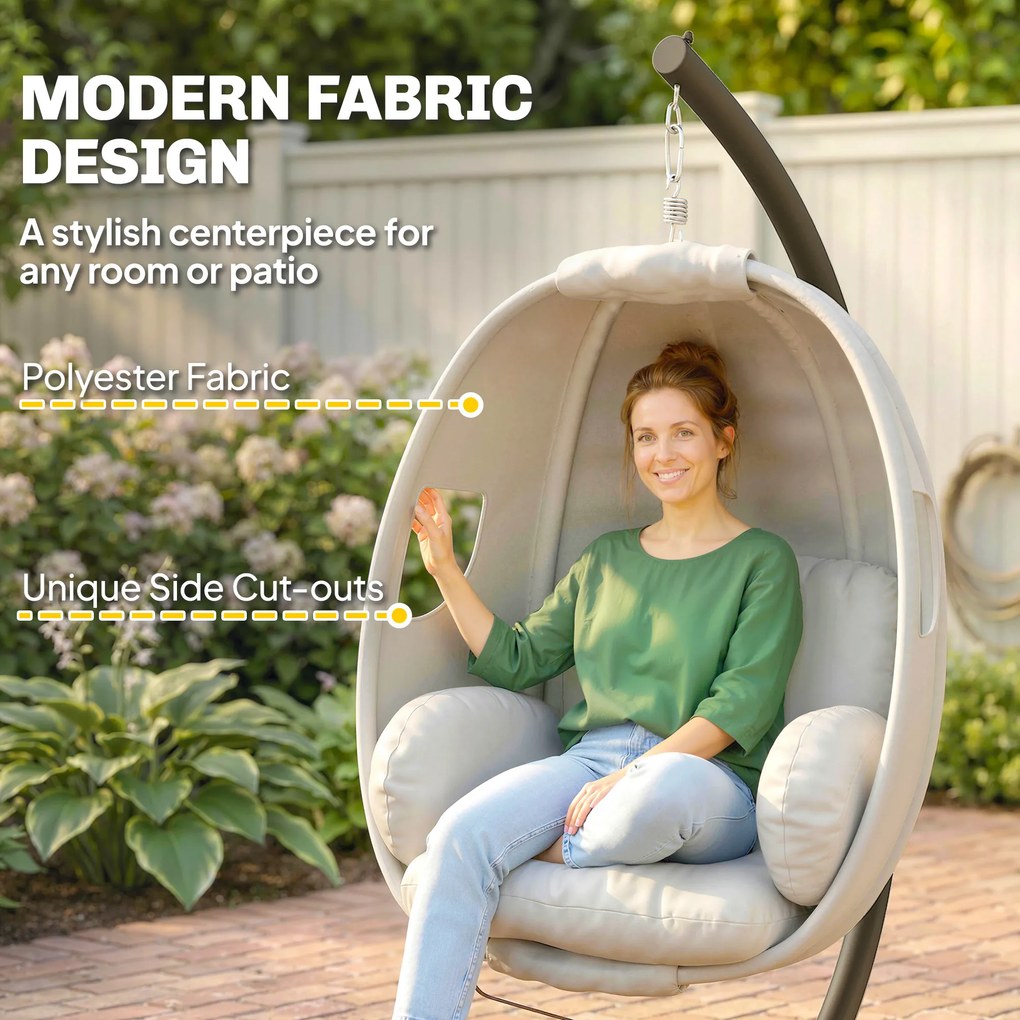 Outsunny Wiszący Fotel z Ramą, Składany Kosz z Grubymi Poduszkami, Regulowana Wysokość, Pas Bezpieczeństwa, do 120 kg | Aosom PL