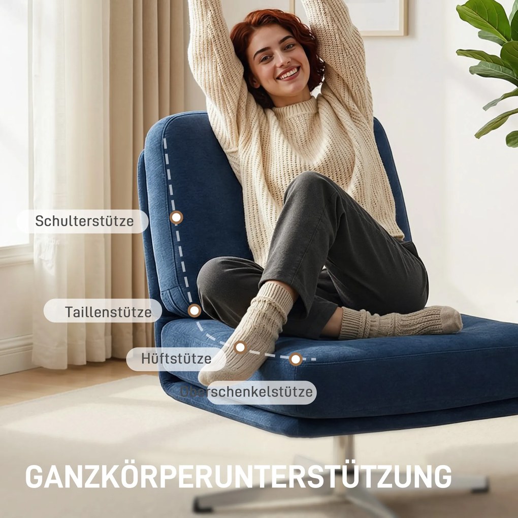 HOMCOM Obrotowy fotel akcentowy, tapicerowany fotel do czytania z tkaniny chenille, szerokie siedzisko, sprężynowe poduszki i metalowe nogi, ciemnoniebieski | Aosom PL