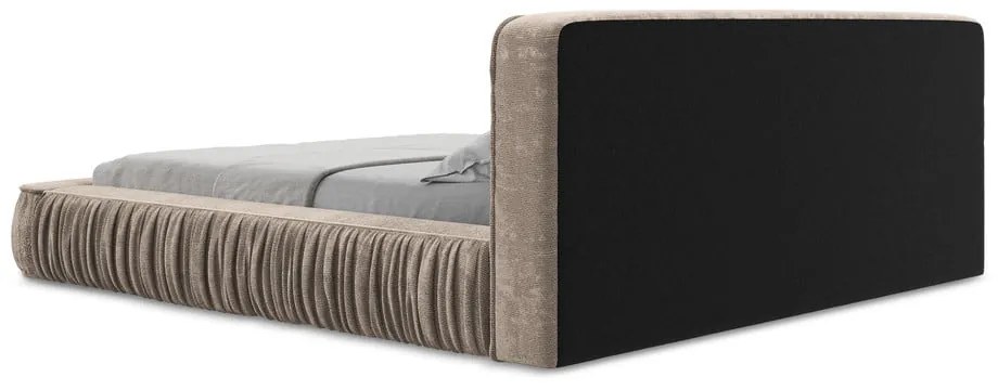 Beżowe tapicerowane łóżko dwuosobowe ze schowkiem i stelażem 160x200 cm Keoni – Makamii