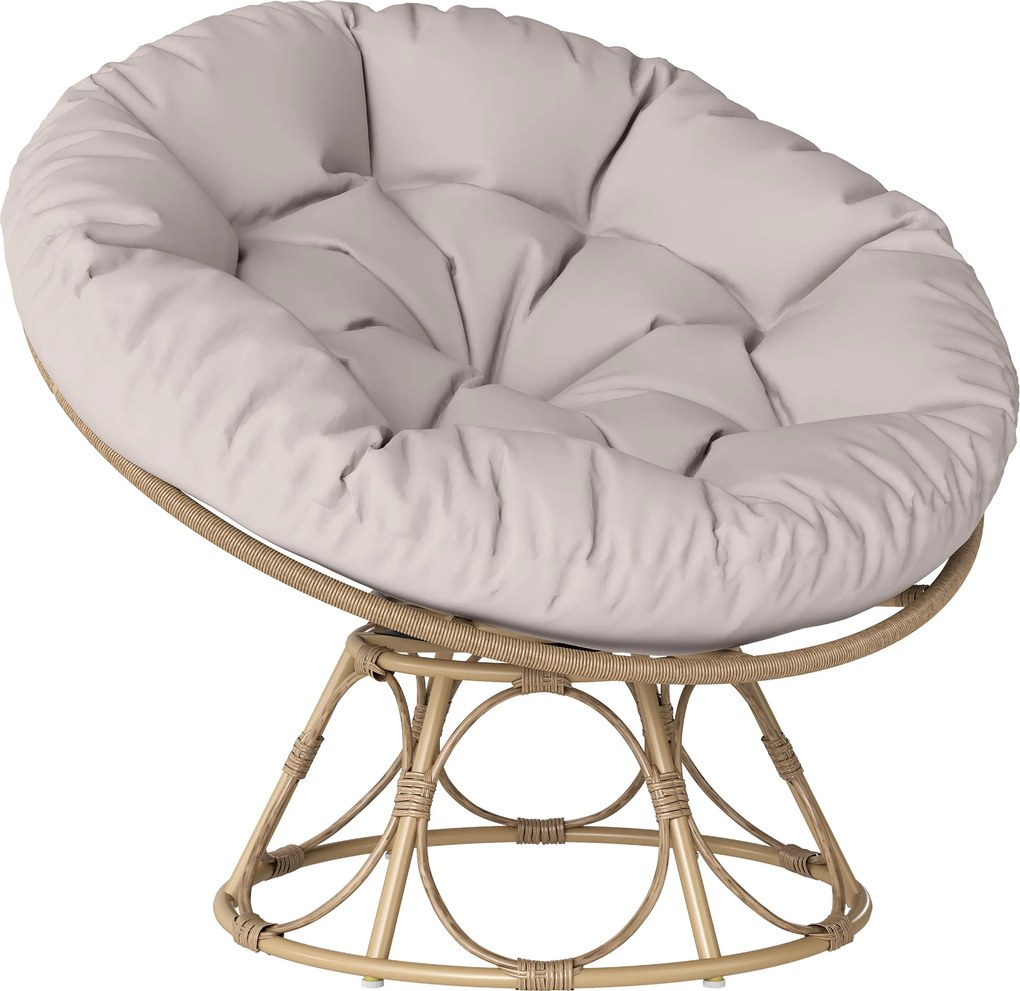 Outsunny Obracający się Fotel Papasan Rattan 360° z Poduszką, Okrągły na Zewnątrz