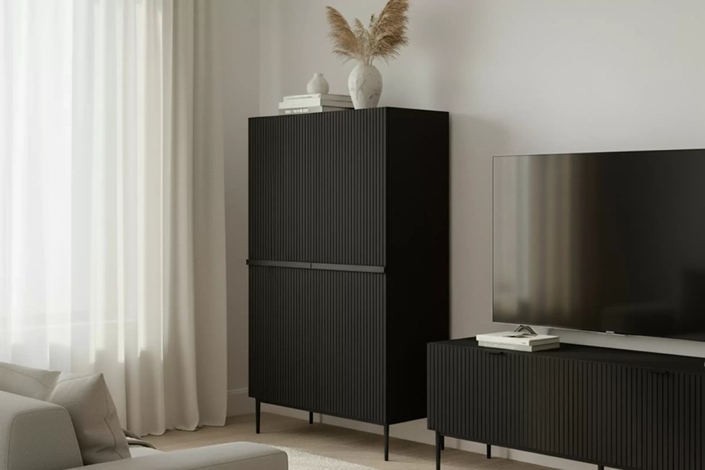 Komoda wysoka Nicole 100 cm - czarny mat / czarne nóżki