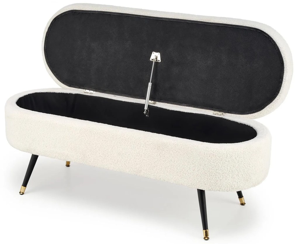 AVEIRO ŁAWKA Z FUNKCJĄ POJEMNIKA PUFA KREMOWA BOUCLE BARANEK