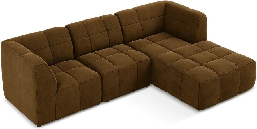 Musztardowy aksamitny narożnik (prawostronny/z szezlongiem) Aloha – Makamii