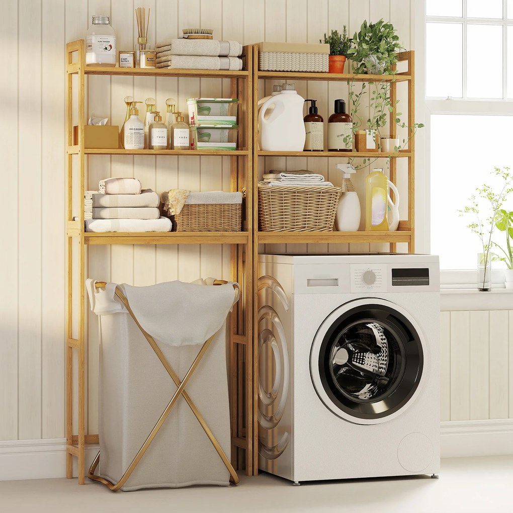 kleankin Regał łazienkowy Regał na toaletę, 3 półki, wodoodporny, 68 cm x 20 cm x 165 cm, Naturalny