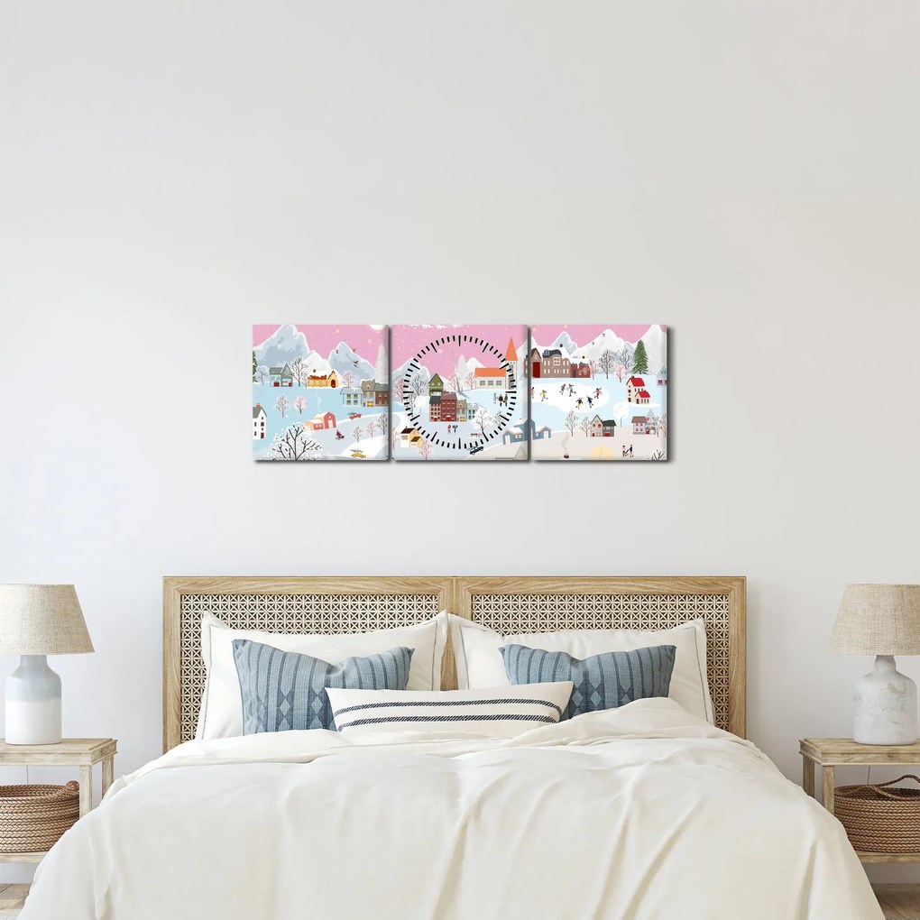 Obraz - Magiczna zima (z zegarem) (90x30 cm)