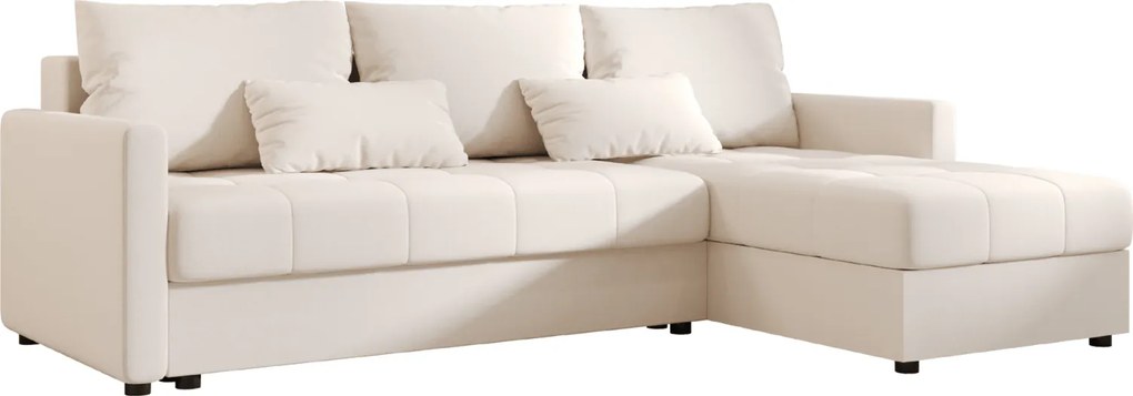 Rozkładana narożna sofa VENORIA 220x143 cm, kremowa, uniwersalna + 2 poduszki GRATIS