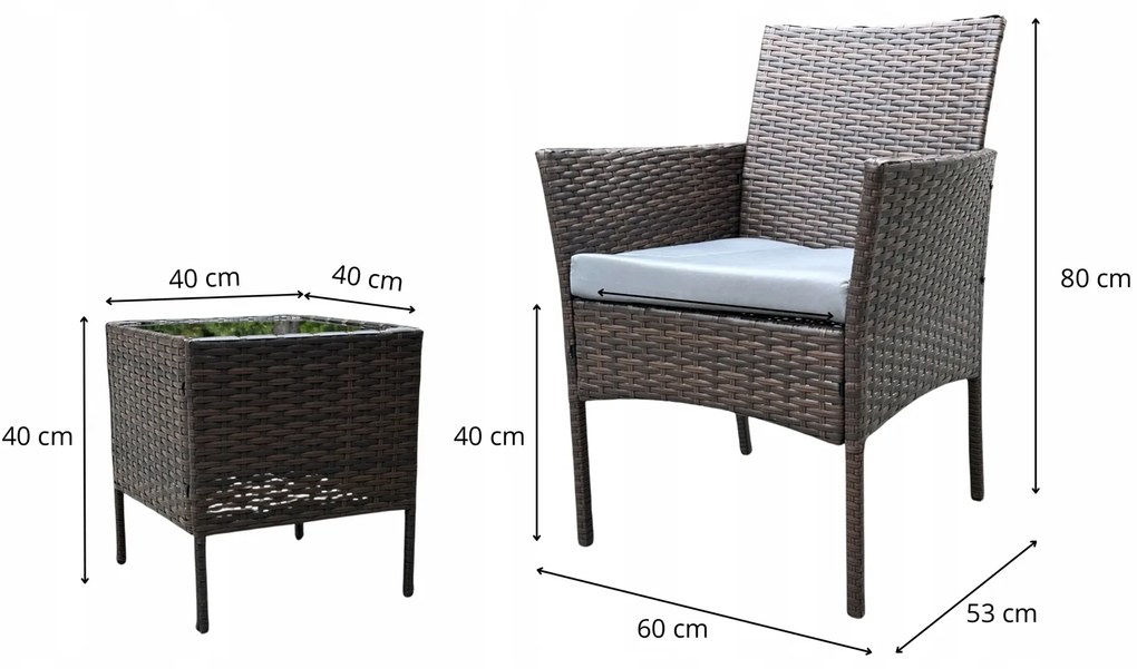 Komplet mebli ogrodowych dla 2 osób z technorattanu Alora, kolor szary