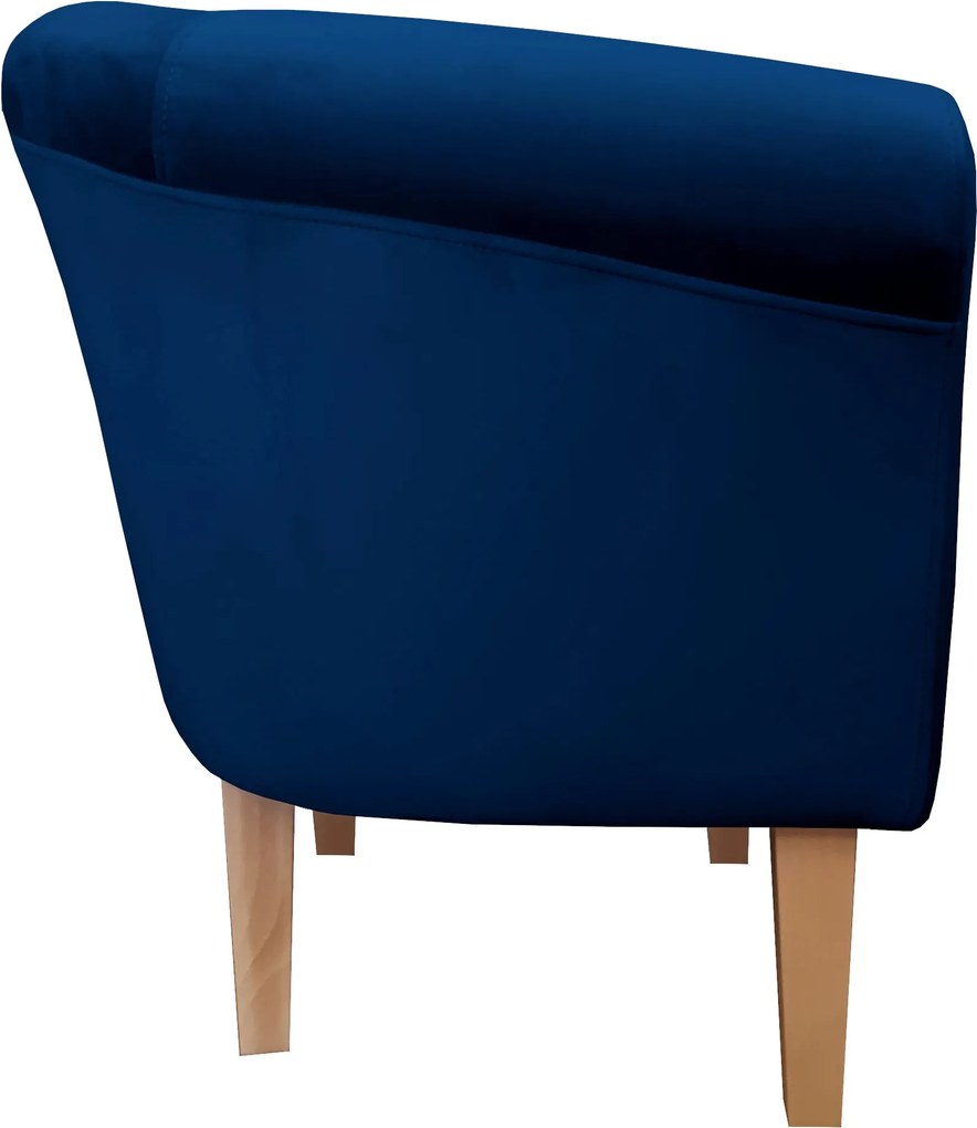 Fotel Milo tkanina Welur wygodny fotel tapicerowany do salonu i sypialni : Kolor nogi - Drewno, Kolor tkaniny - VELVET - MG16, Wysokość nogi - 20 cm