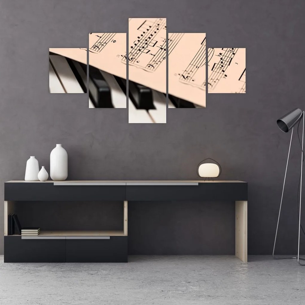 Obraz fortepianu z nutami (125x70 cm)
