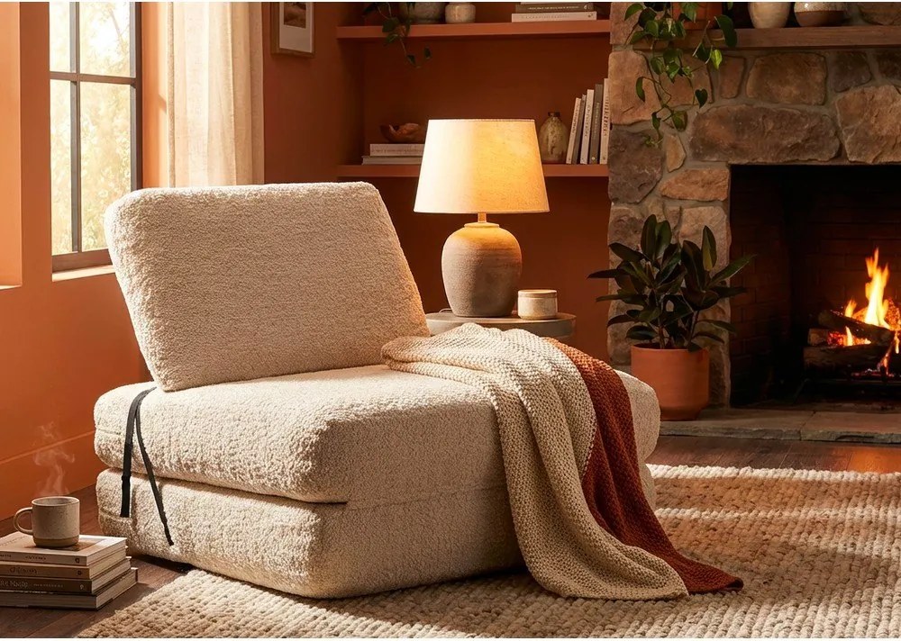 Biały rozkładany fotel z materiału bouclé Faster – Mauro Ferretti