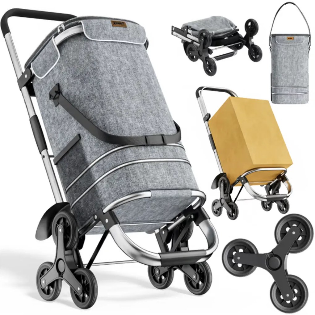 Torba na zakupy na kółkach do schodów COMFORT, 50l, szara Jurhan