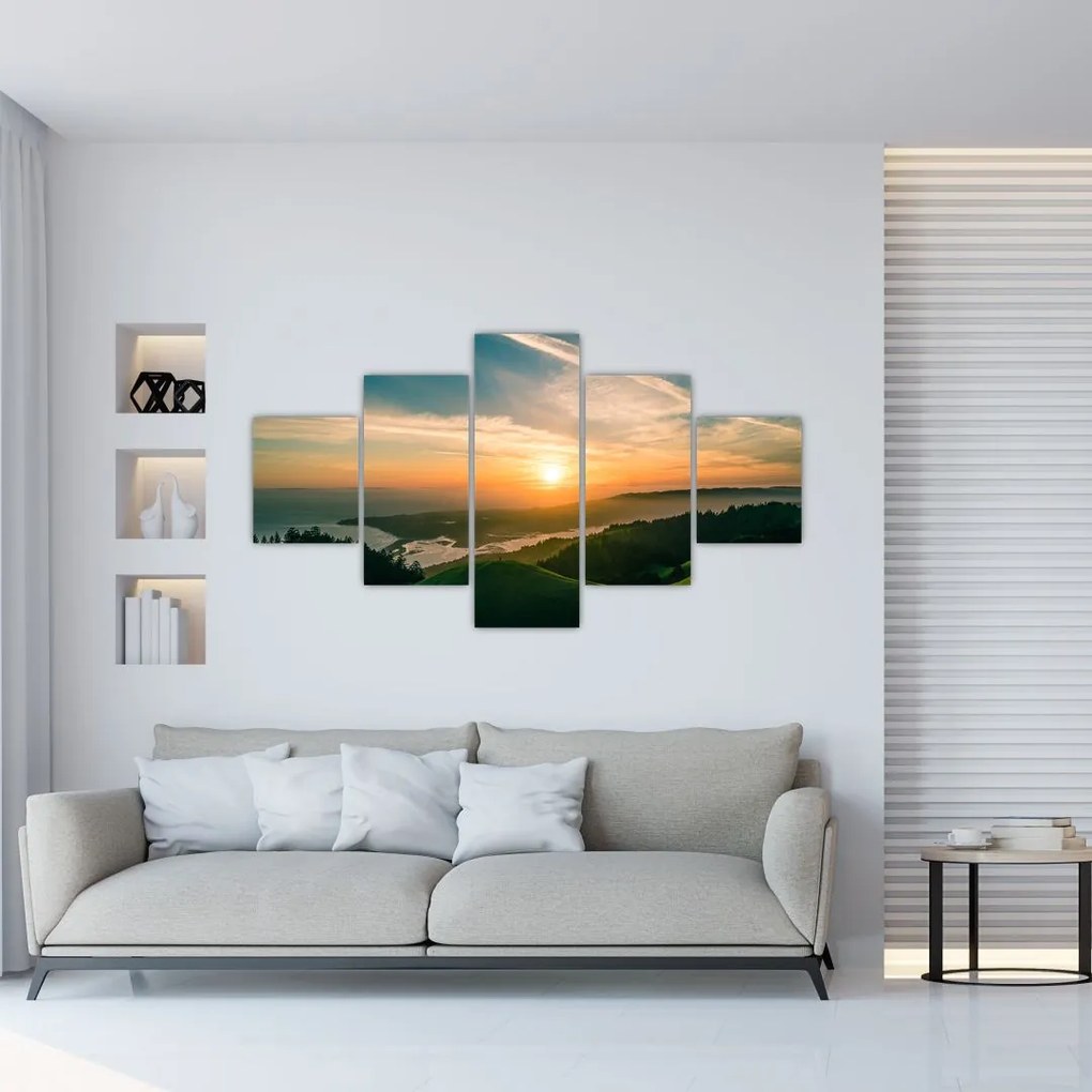 Obraz wschodu słońca nad morzem (125x70 cm)