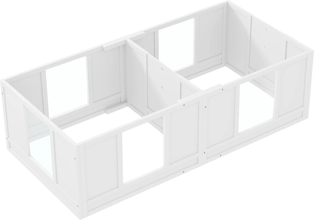 PawHut Skrzynia dla Szczeniąt, z Wodoodpornym i Możliwym do Prania Legowiskiem, Przezroczystymi Panelami, Projektem Dwuizbowym, dla Małych Psów