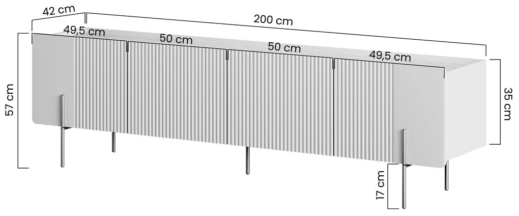 Szafka RTV Malmi 200 cm - kaszmir / crema bianca / złote nóżki