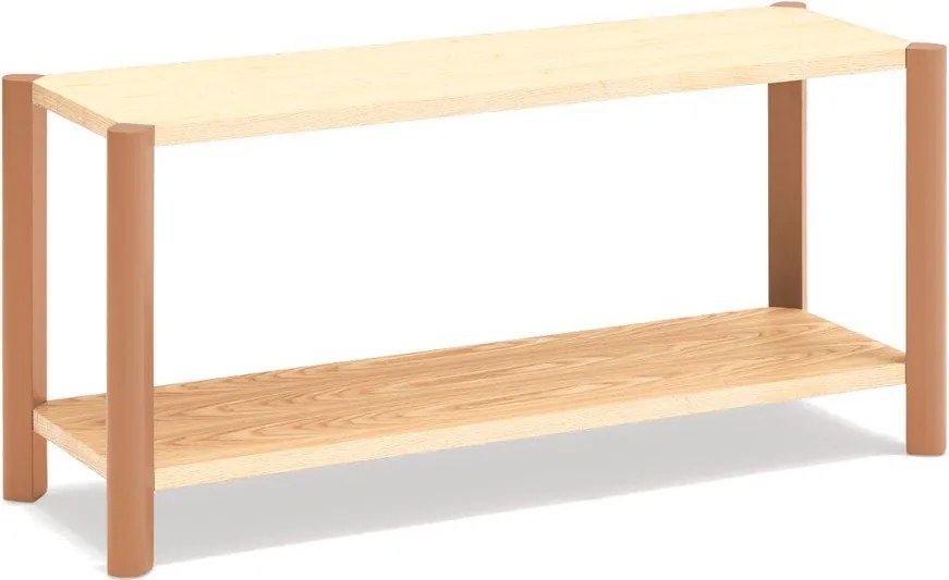 Ceglasty/w jasnym naturalnym kolorze regał w dekorze dębu 126x59x43 cm Bona – Teulat