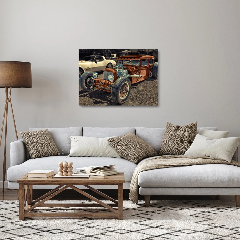 Obraz na szkle - brązowy samochód (70x50 cm)