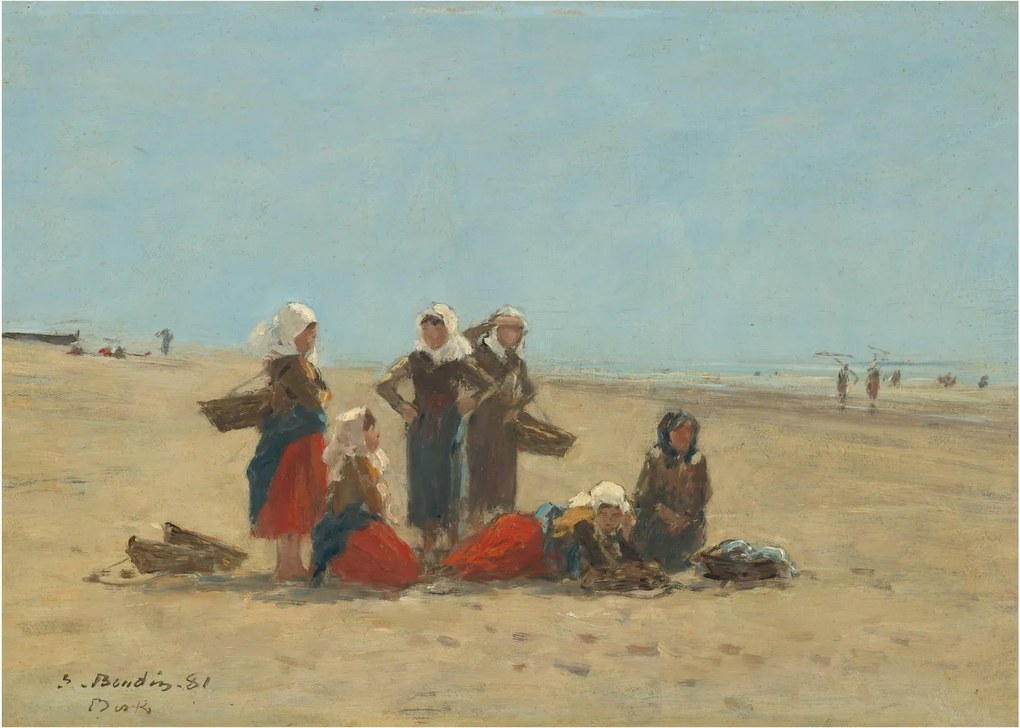 Obraz na szkle - Eugène Boudin, Women on the Beach at Berck, reprodukcje (70x50 cm)