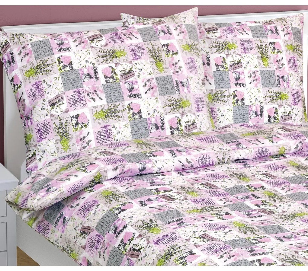 Bellatex Pościel bawełniana Patchwork liliowy, 140 x 220 cm, 70 x 90 cm, 140 x 220 cm, 70 x 90 cm