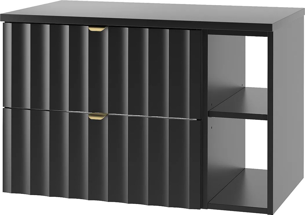 Czarny Zestaw Łazienkowy 80cm Szafka z Blatem Regał Ryflowane Fronty Arcos