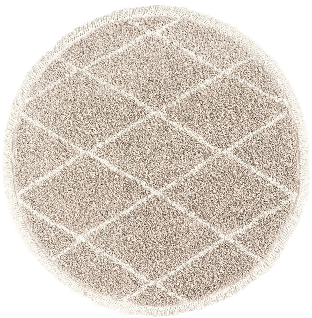 Dywan shaggy Blake romby beżowe koło 195 cm x 195 cm