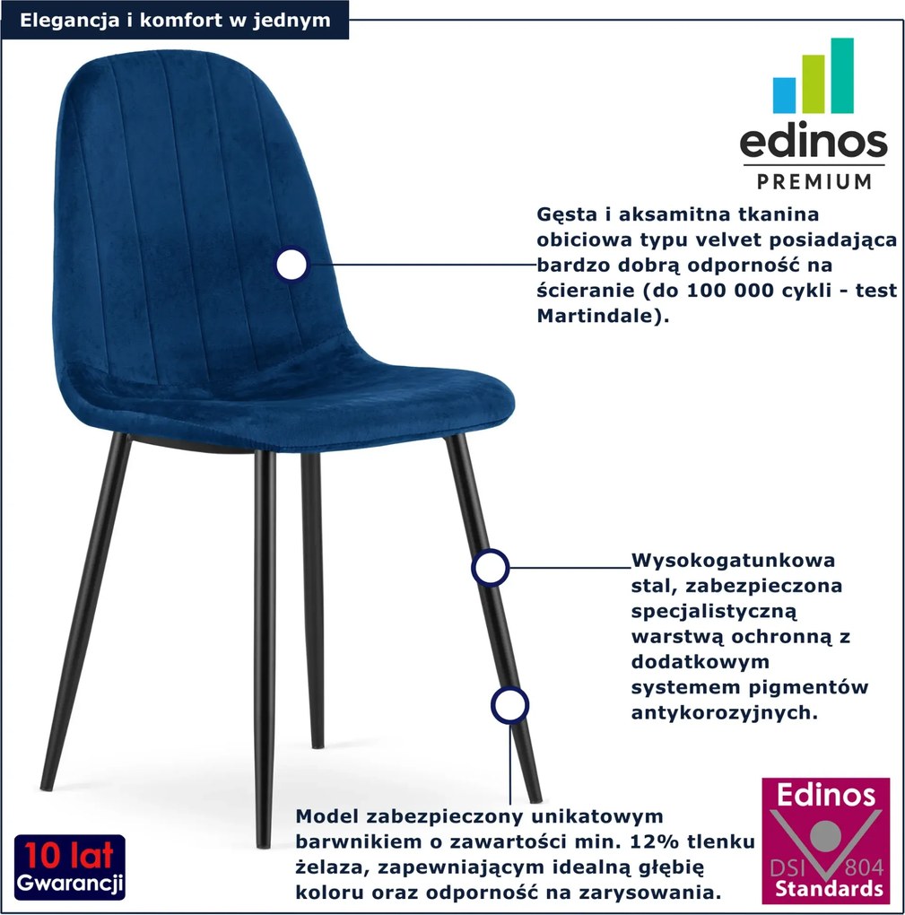 Granatowe krzesło tapicerowane metalowe do stołu L1-G34