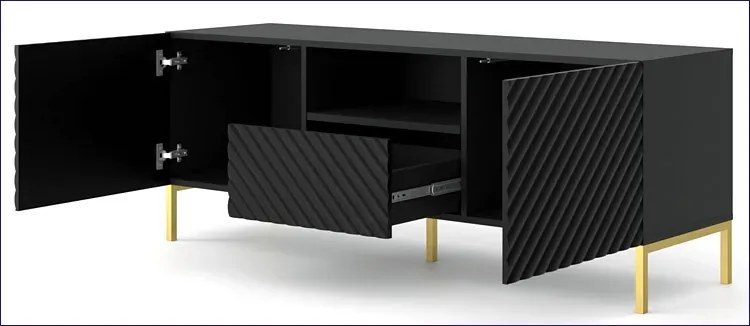 Szafka rtv w stylu glamour czarny mat + złote nóżki - Resa 5X