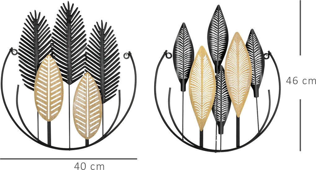 HOMCOM Zestaw 2 3D Metal Wall Art Modern Czarny+Złoty 40 x 46 cm
